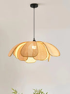 Retro Rural Hand-woven Natural Rattan Petal Chandelier Japanese-Southeast Asian Dining Room Bedroom Chandelier Artistic Atmosp