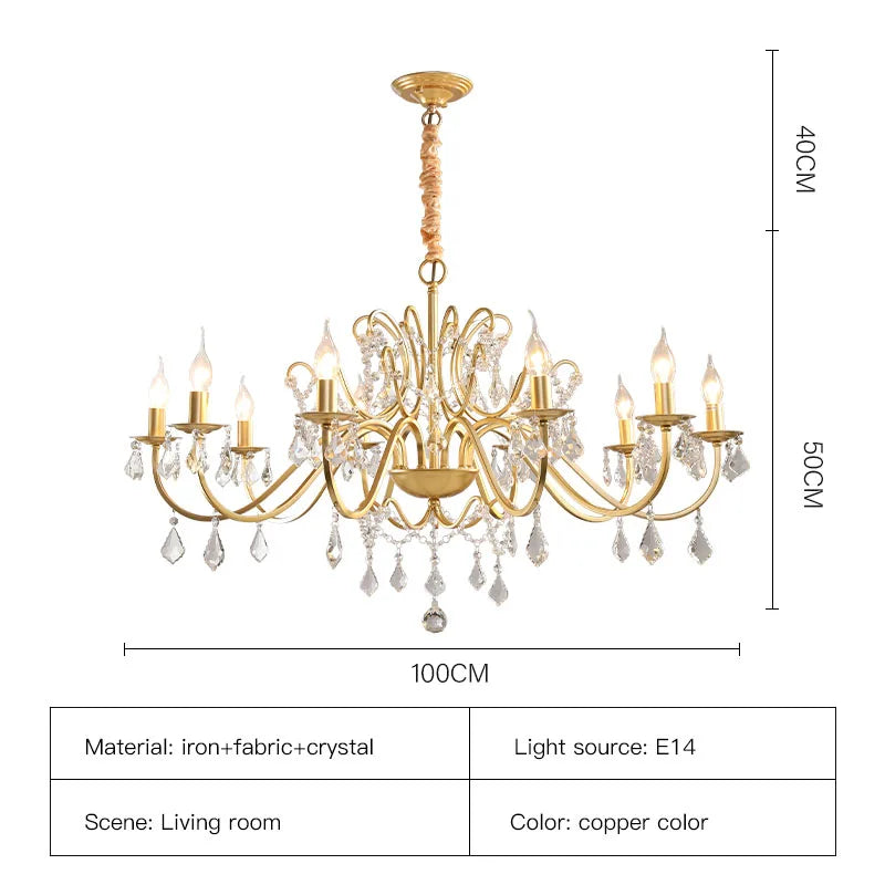 Gold Wrought Iron Crystal Chandelier