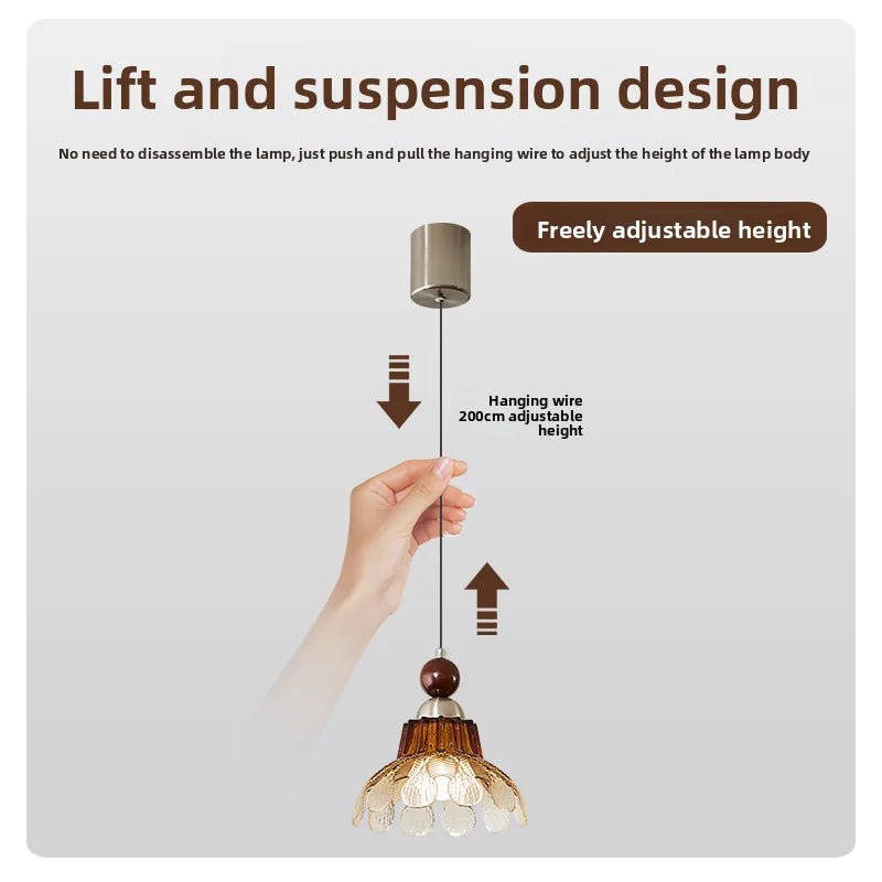 Vintage Glass Pendant Light with Iron Frame