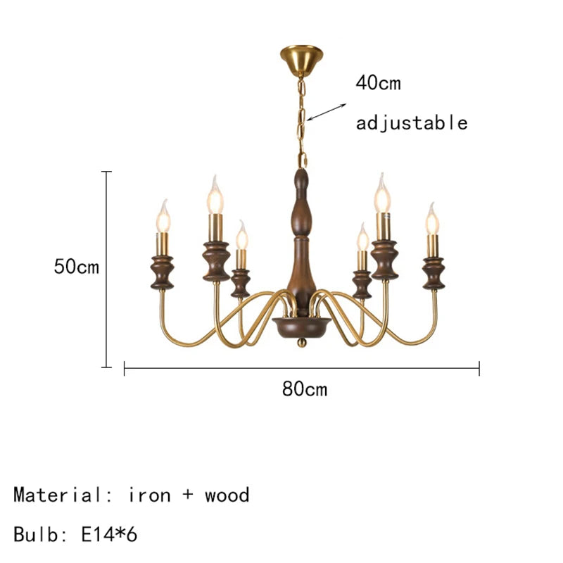 Retro Metal Chandelier with Dark Wood Accents