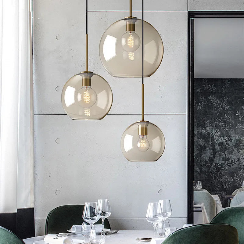Lámpara colgante de cristal nórdico color coñac para comedor