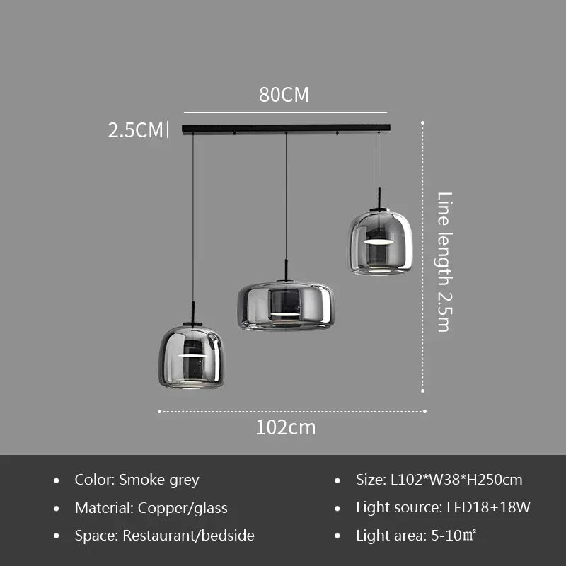 Nordic Amber Glass Pendant Light for Dining Room