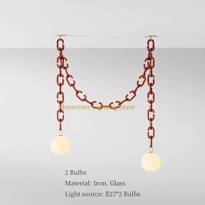 Art Deco Glass Chain Swag Pendant Light with Opal Globes for Dining Room