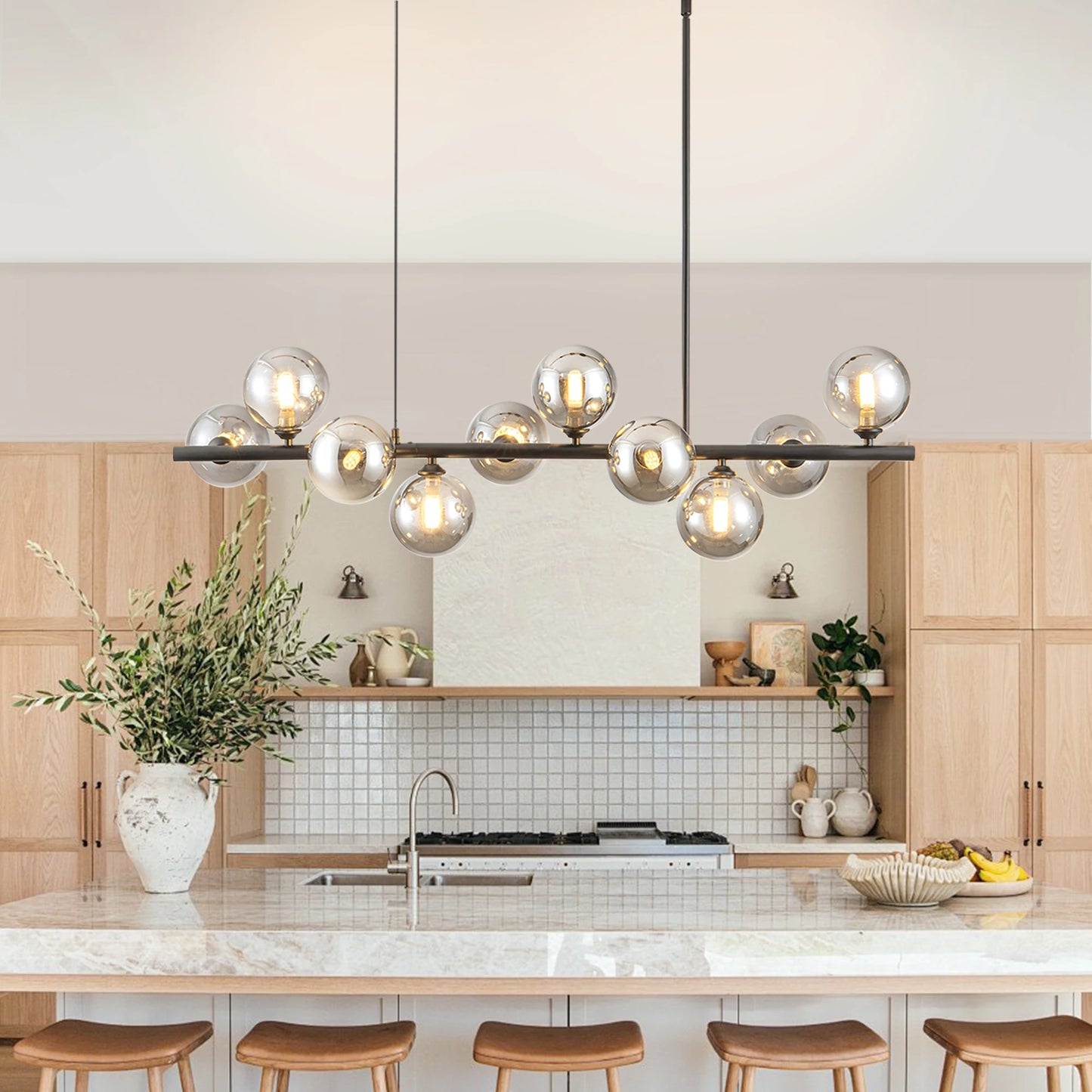 Mid-Century Modern Iron Pendant Light with Smoked Glass