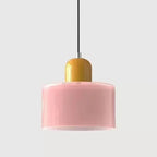 Retro Stained Glass Cylinder Pendant Light in Pastel Colors for Bedside