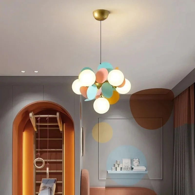 Colorful Branch Chandelier with Opal Glass Balls for Kids Room and Living Room