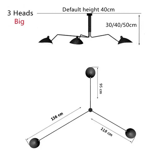 Mouille Ceiling Lamp Nordic Spider Pendant Light Multi 3/6heads for Living Room Bedroom Black Luminaire Home Decor