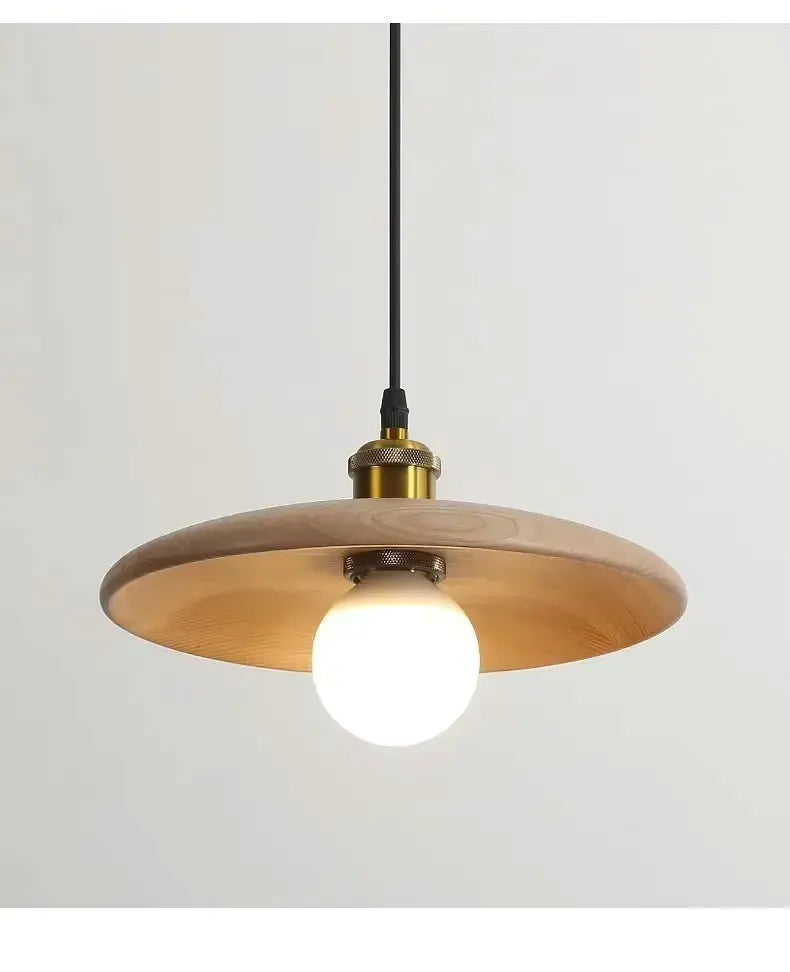 Solid Wood Disc Pendant Light with Opal Globe for Tea Room and Hallway