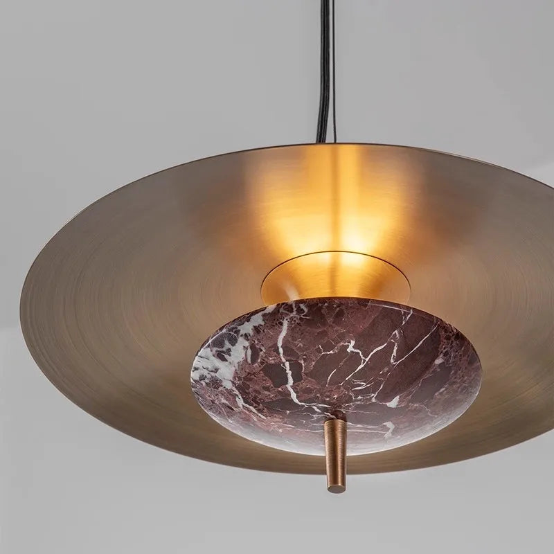 Minimalist Iron Pendant Light with Marble Detail