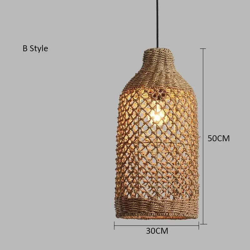 Bohemian Rattan Woven Pendant Light for Dining
