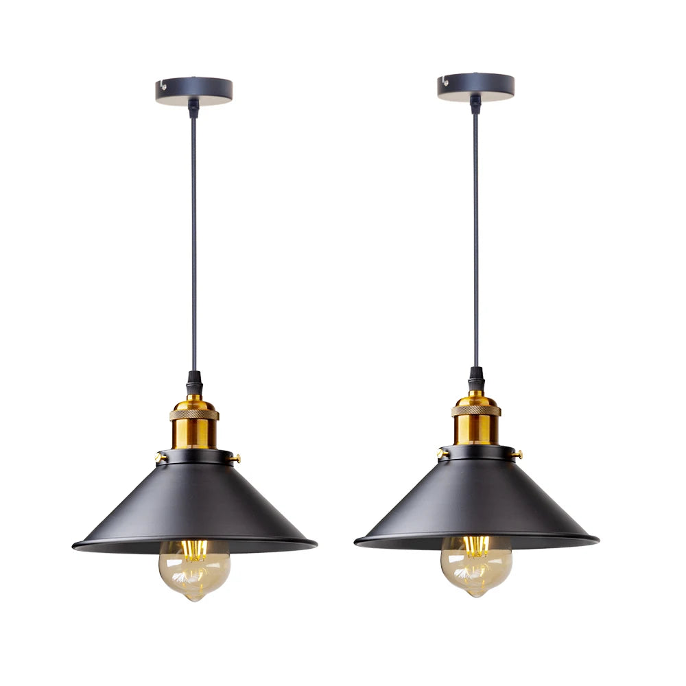 Retro Industrial Black Cone Pendant Light with Brass Fitting for Kitchen