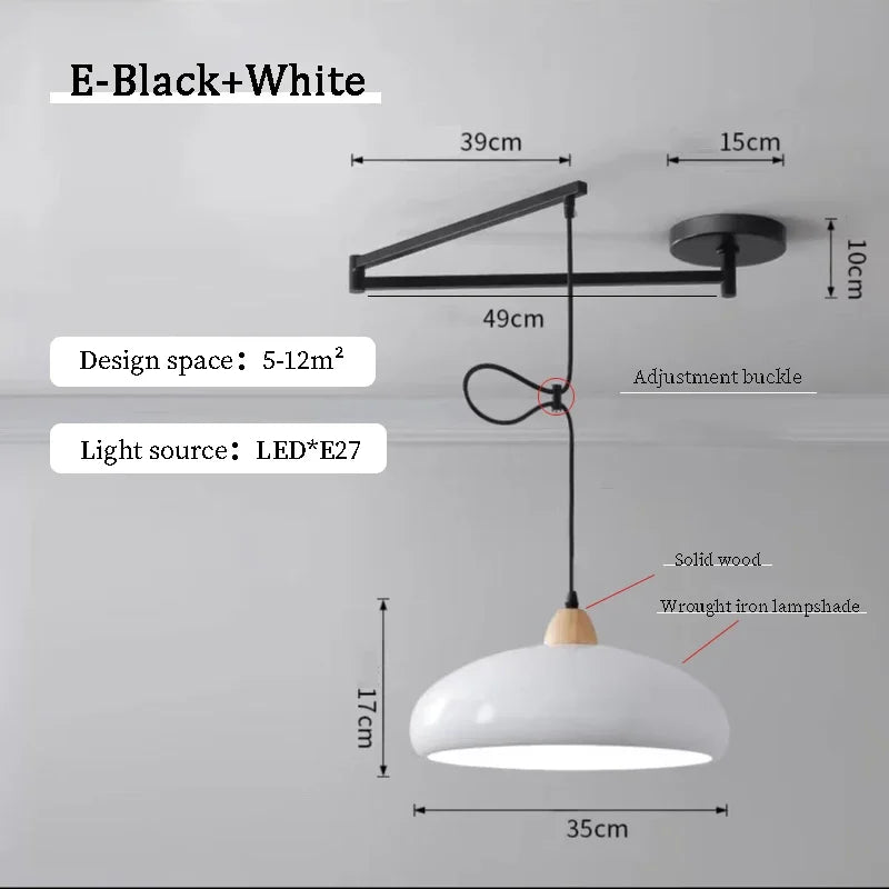 Nordic Iron Swing Arm Pendant Light for Dining Room
