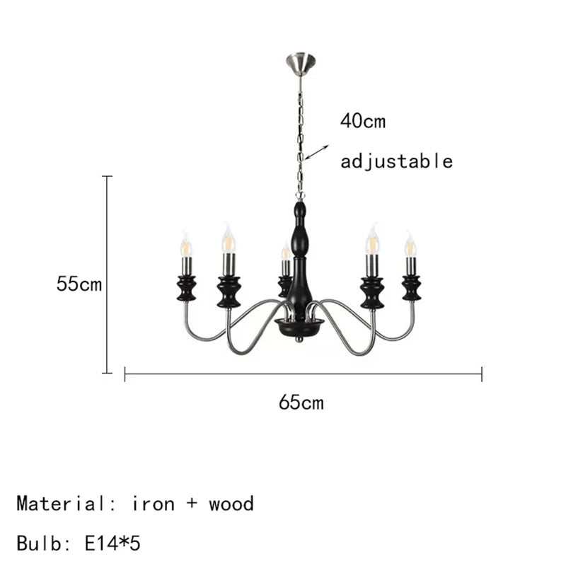 Retro Metal Chandelier with Dark Wood Accents