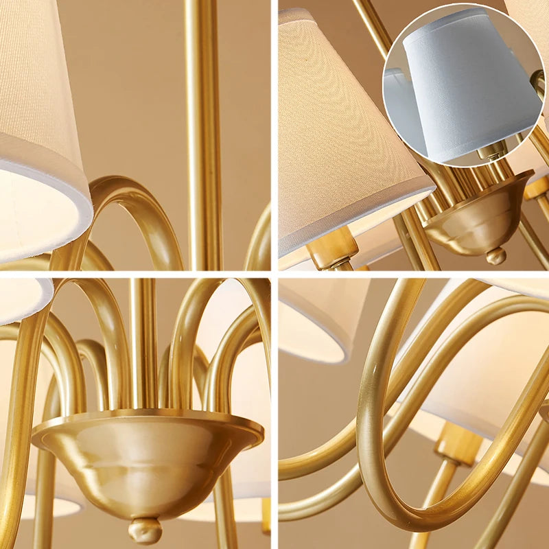 Copper Pendant Chandelier with Fabric Shade