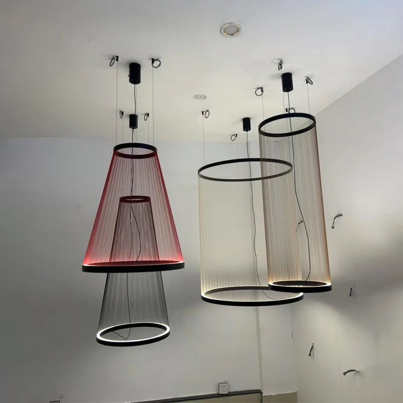 Wabi Sabi Mesh Cone Pendant Light with LED Ring for Staircase and Loft