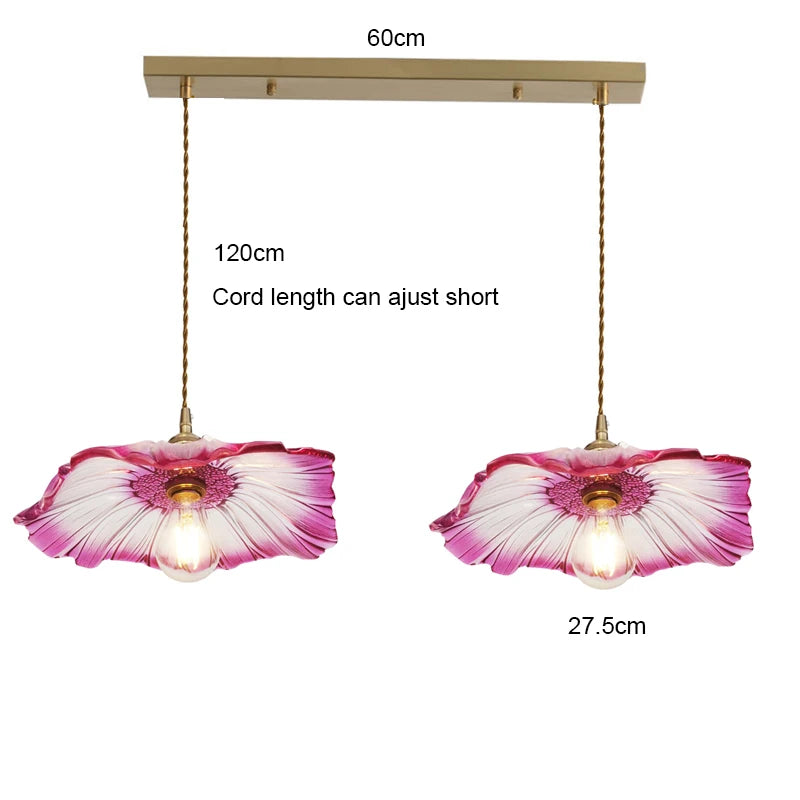 Vintage Flower Glass Pendant Light Collection with Brass Fitting for Bedroom