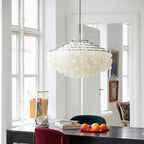 French Capiz Shell Spiral Chandelier in Chrome and Gold for Bedroom