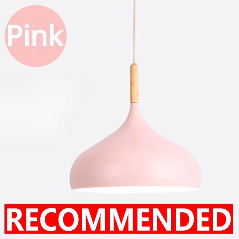 Modern Macaron Aluminum and Wood Pendant Light in Seven Colors for Kitchen