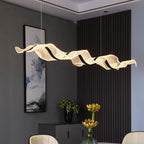 Modern Wave LED Linear Chandelier for Dining Table in Black Gold and White