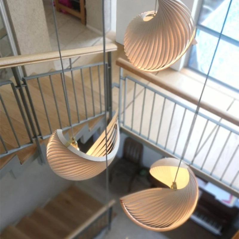 Japanese Wood Pendant Light Handmade Pleated Design