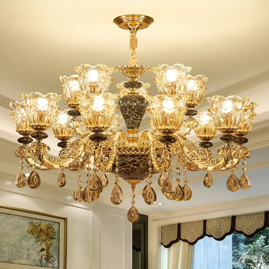 French Luxury Ceramic Crystal Chandelier for Dining and Living Rooms