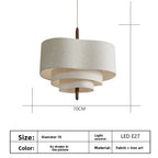 Japanese Cream Fabric Layered Drum Pendant Light for Dining Room