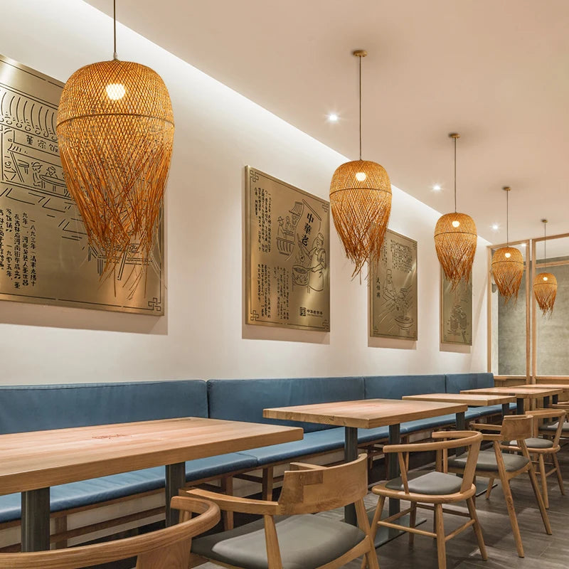 Retro Rattan Pendant Light for Kitchen & Dining