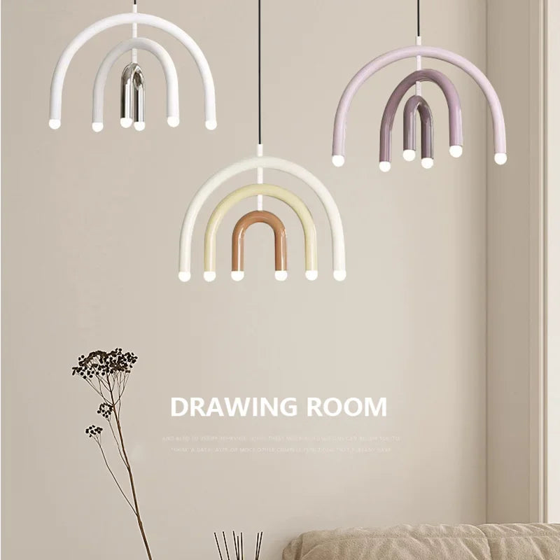 Modern Arch Tube LED Chandelier in Pastel Colors for Kids Room
