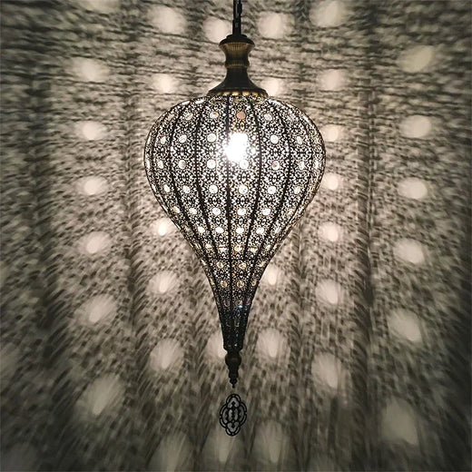 Moroccan Pierced Metal Teardrop Pendant Light for Dining Room and Hallway