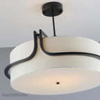 Modern Fabric Drum Chandelier with Black Curved Frame for Dining Room