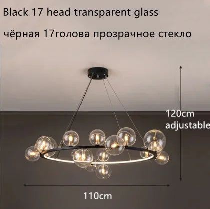 Modern Ring Glass Ball LED Chandelier Iron Frame