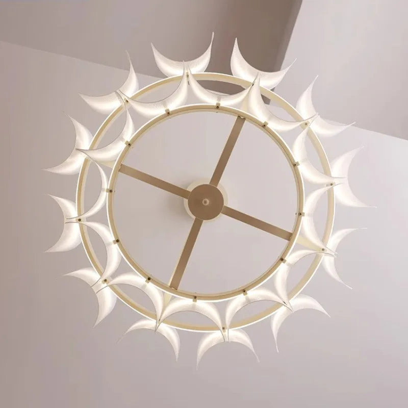 Wabi Sabi Textured Panel Ring Chandelier in Cream White for Living Room