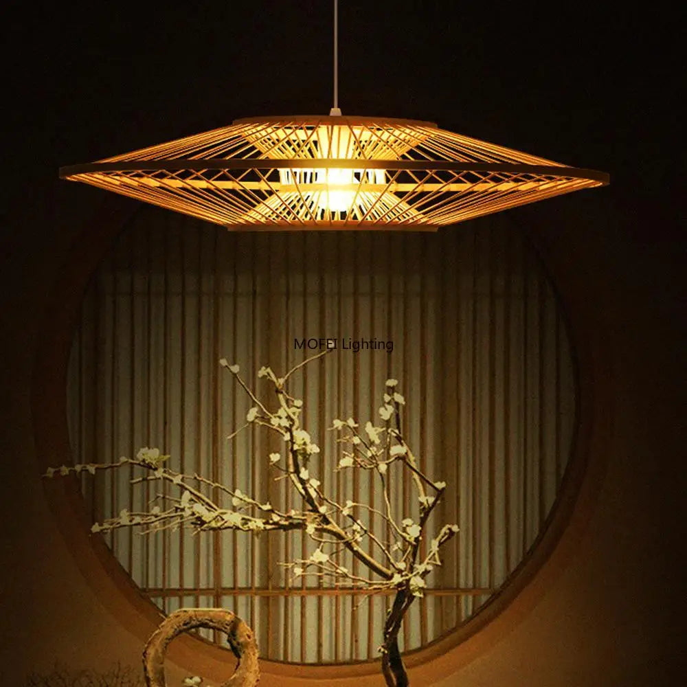 Bohemian Bamboo Woven Pendant Light UFO Design