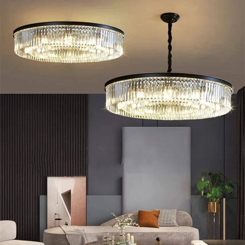 Modern Glass Chandelier LED Ceiling Light Black Gold