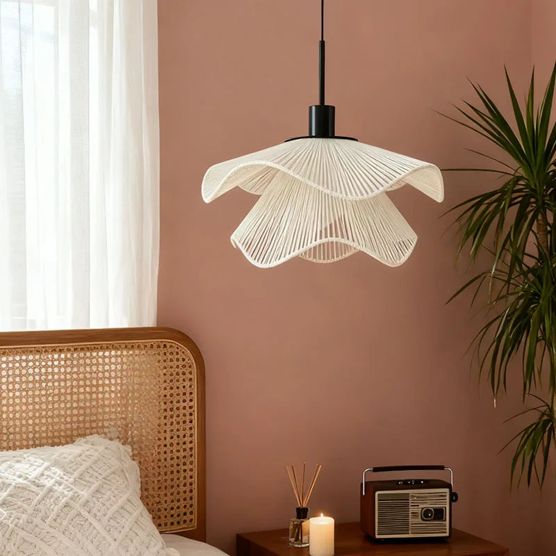 Bohemian Rattan Pendant Light - Flower Design