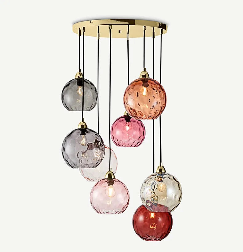 Nordic Dimpled Glass Ball Pendant Light in Jewel Colors for Kitchen