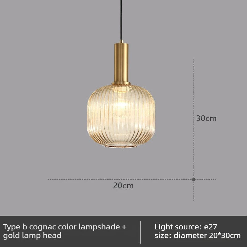Lámpara colgante de cristal nórdico con acabado de cobre