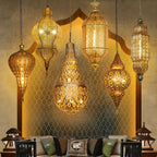 Moroccan Carved Brass Lantern Pendant Light for Restaurant and Hallway