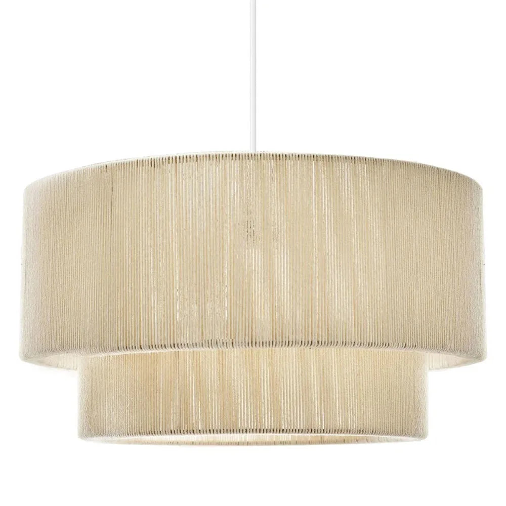 Minimalist Rattan Pendant Light with Hemp Rope Shade