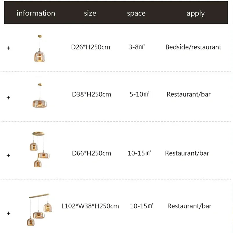 Nordic Amber Glass Pendant Light for Dining Room