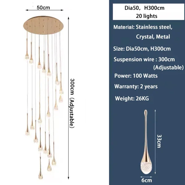 Modern Crystal LED Chandelier - Gold Hallway Hanging Light
