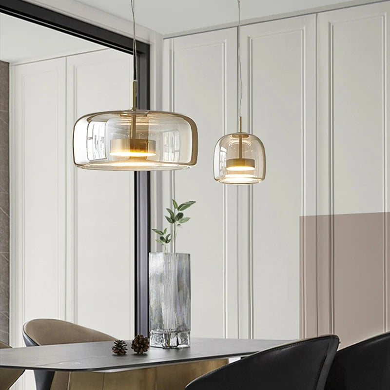 Nordic Amber Glass Pendant Light for Dining Room