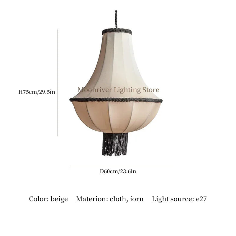 French Draped Fabric Chandelier with Tassel in White for Hotel Lobby