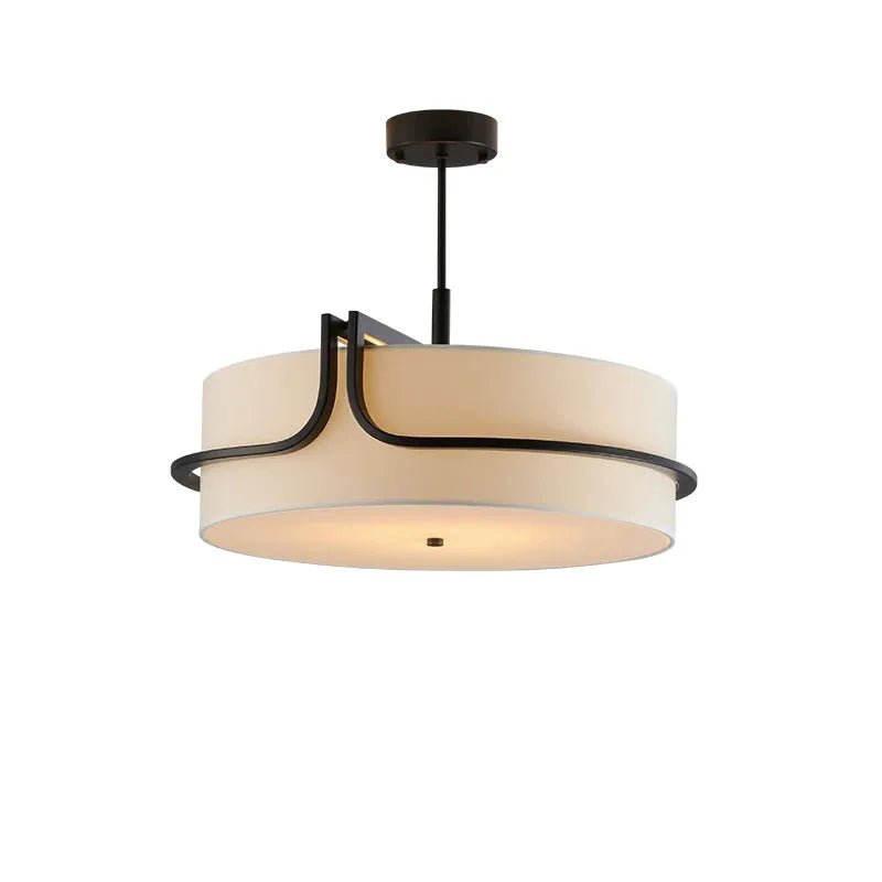 Modern Fabric Drum Chandelier with Black Curved Frame for Dining Room