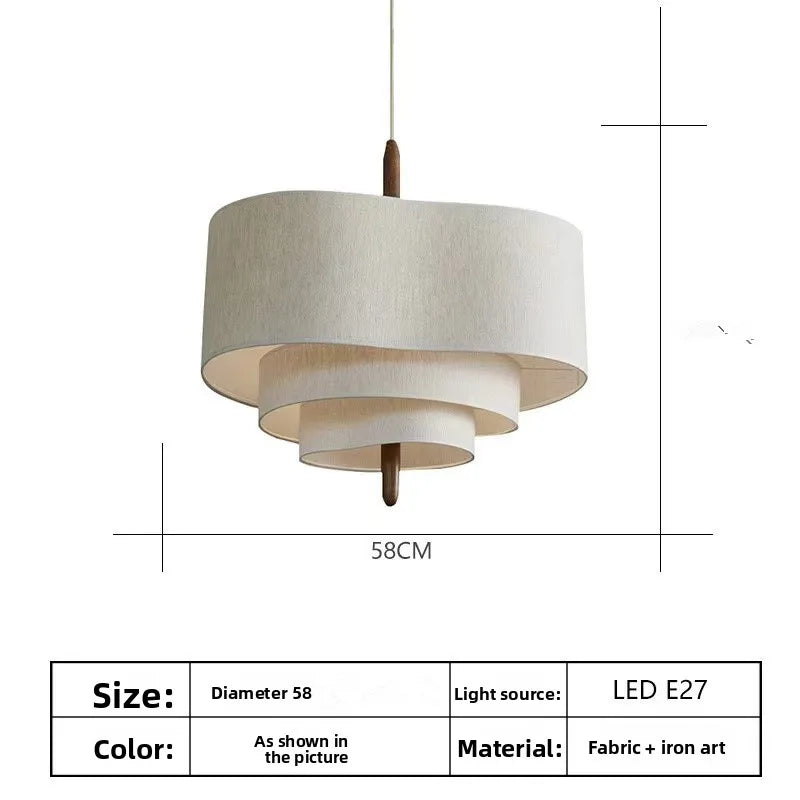 Japanese Cream Fabric Layered Drum Pendant Light for Dining Room