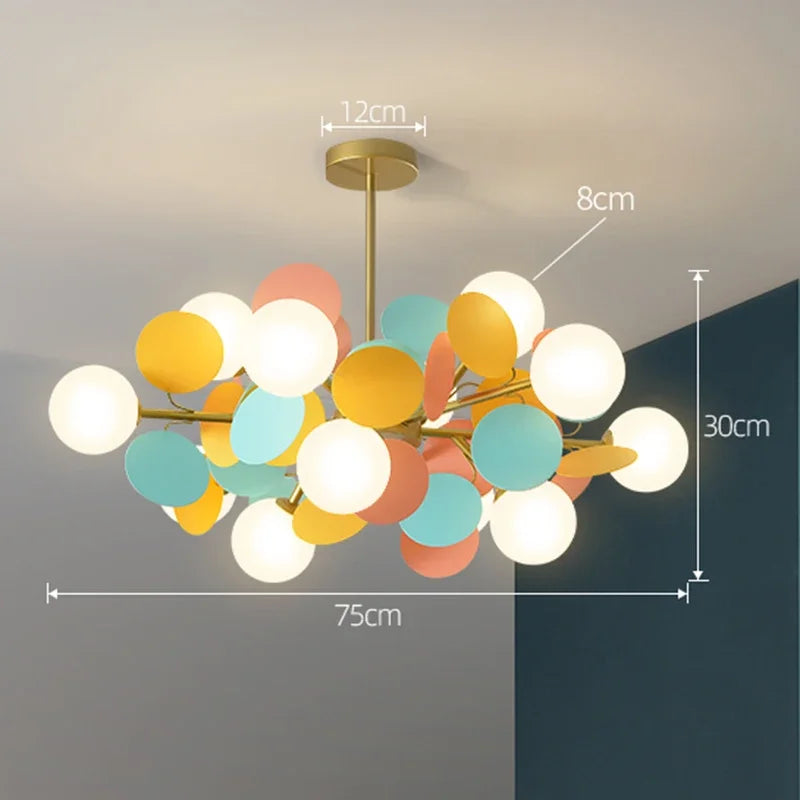 Colorful Branch Chandelier with Opal Glass Balls for Kids Room and Living Room