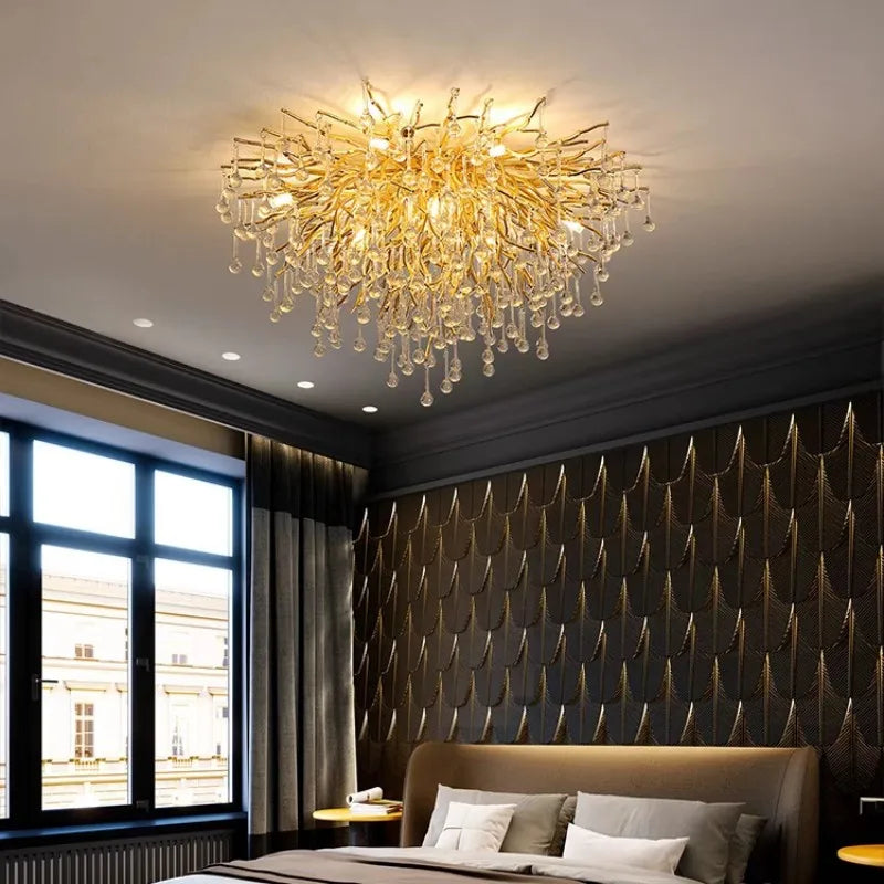 Luxury Gold Crystal Branch Chandelier for Staircase and Villa Lobby