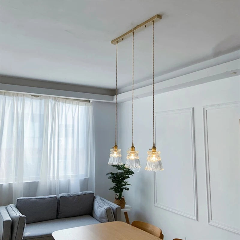 Nordic Glass Pendant Light with Brass Fixture