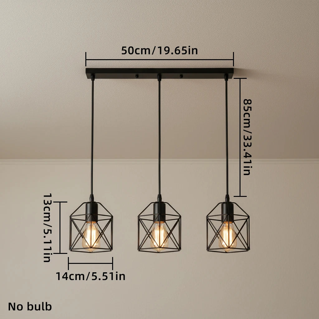 Industrial Iron Pendant Light 3-Head Hanging Lamp