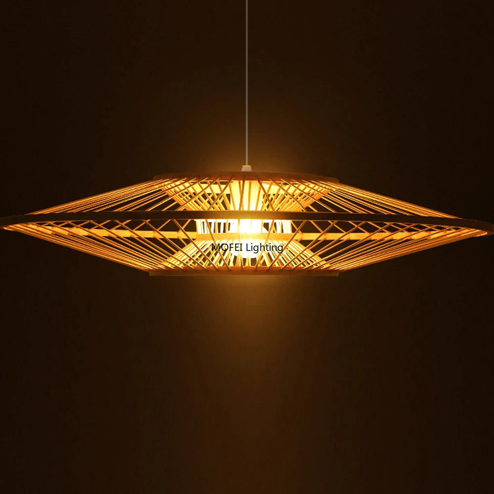 Bohemian Bamboo Woven Pendant Light UFO Design